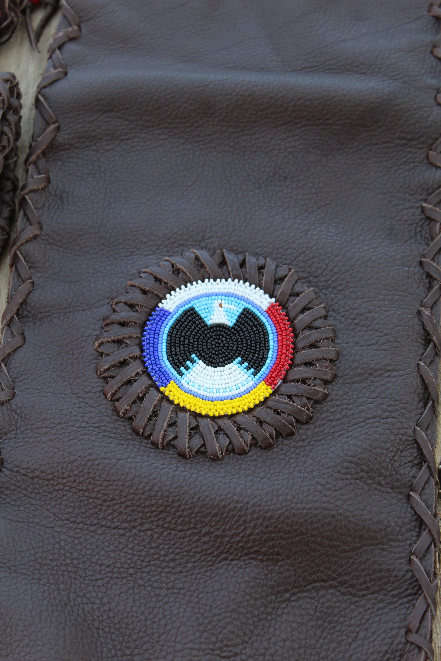 Buffalo leather pipe bag set, chanupa bag set, beaded pipe bag