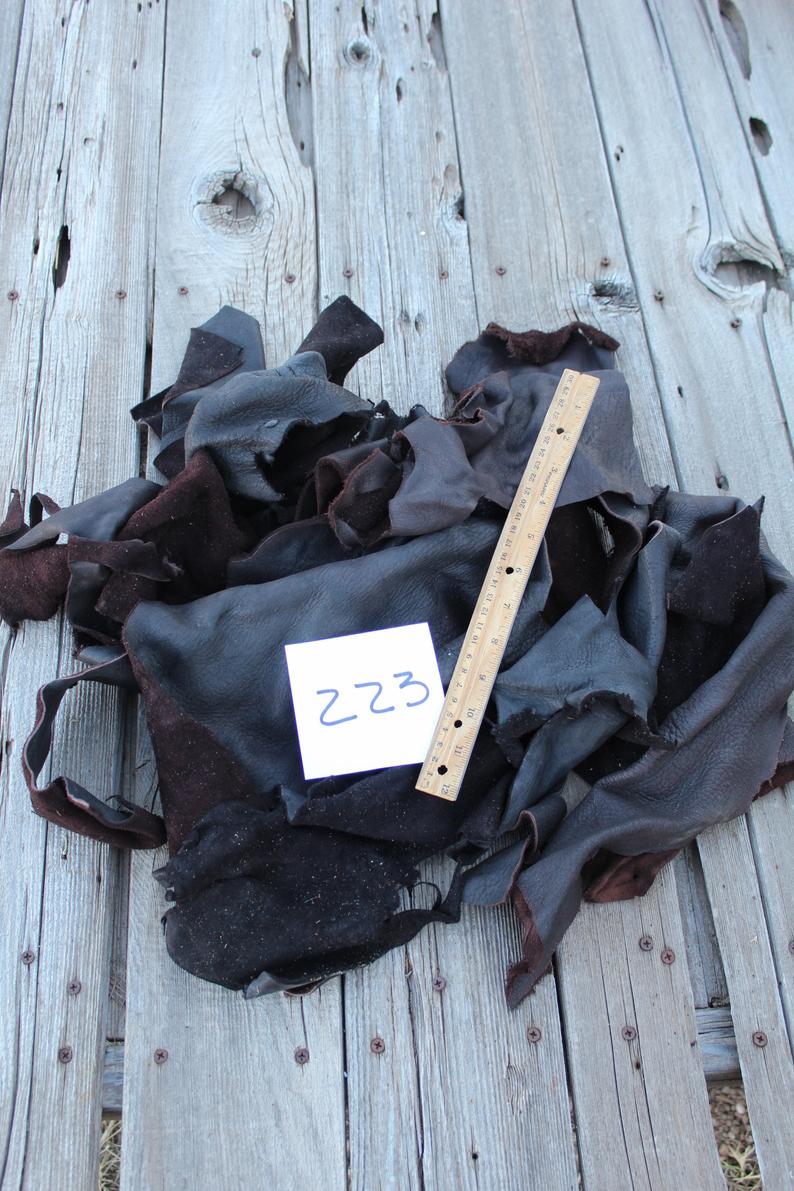 Soft brown leather scraps , Elkskin scraps , Scrap craft leather pieces , 223