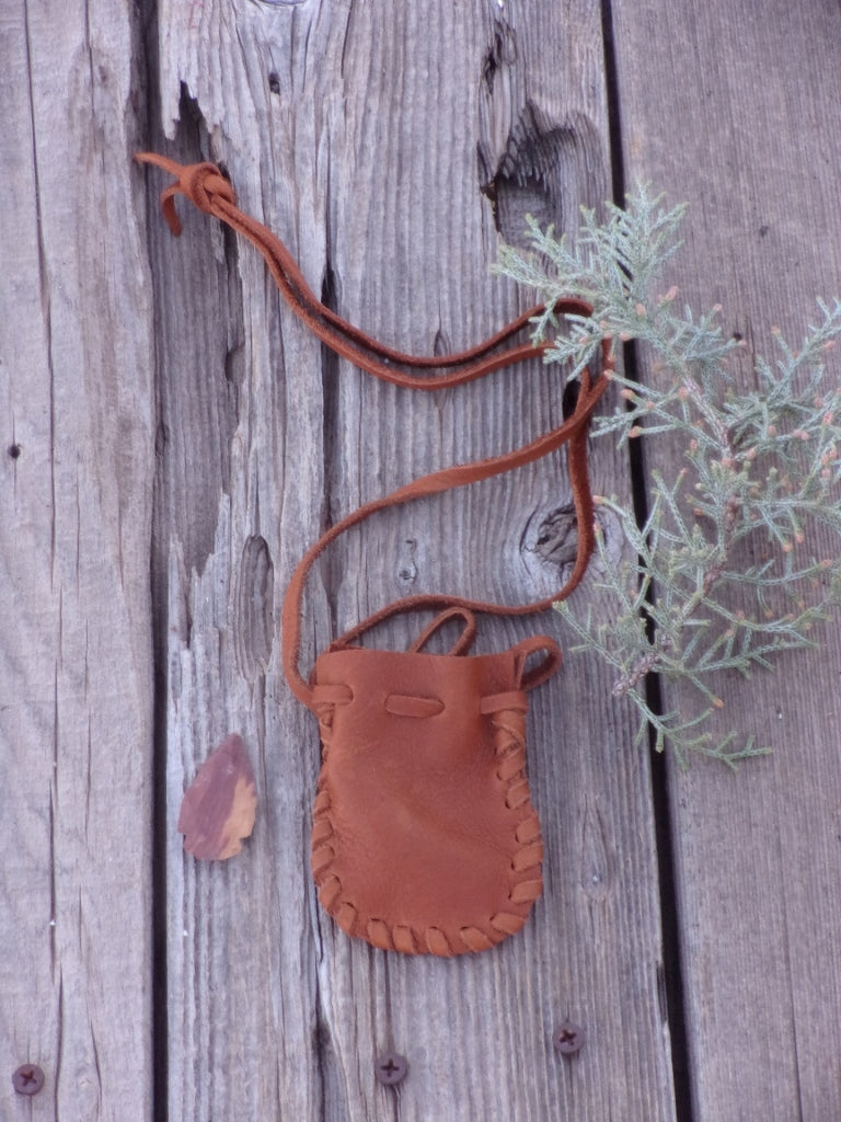 Leather medicine bag . Leather crystal bag , Necklace bag