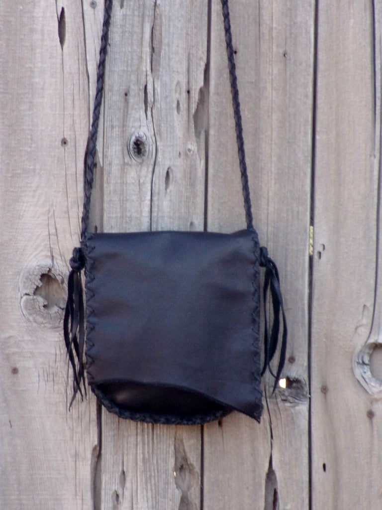 Soft black leather bag , Black crossbody handbag , Simple black purse