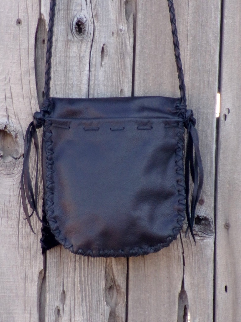 Black leather handbag