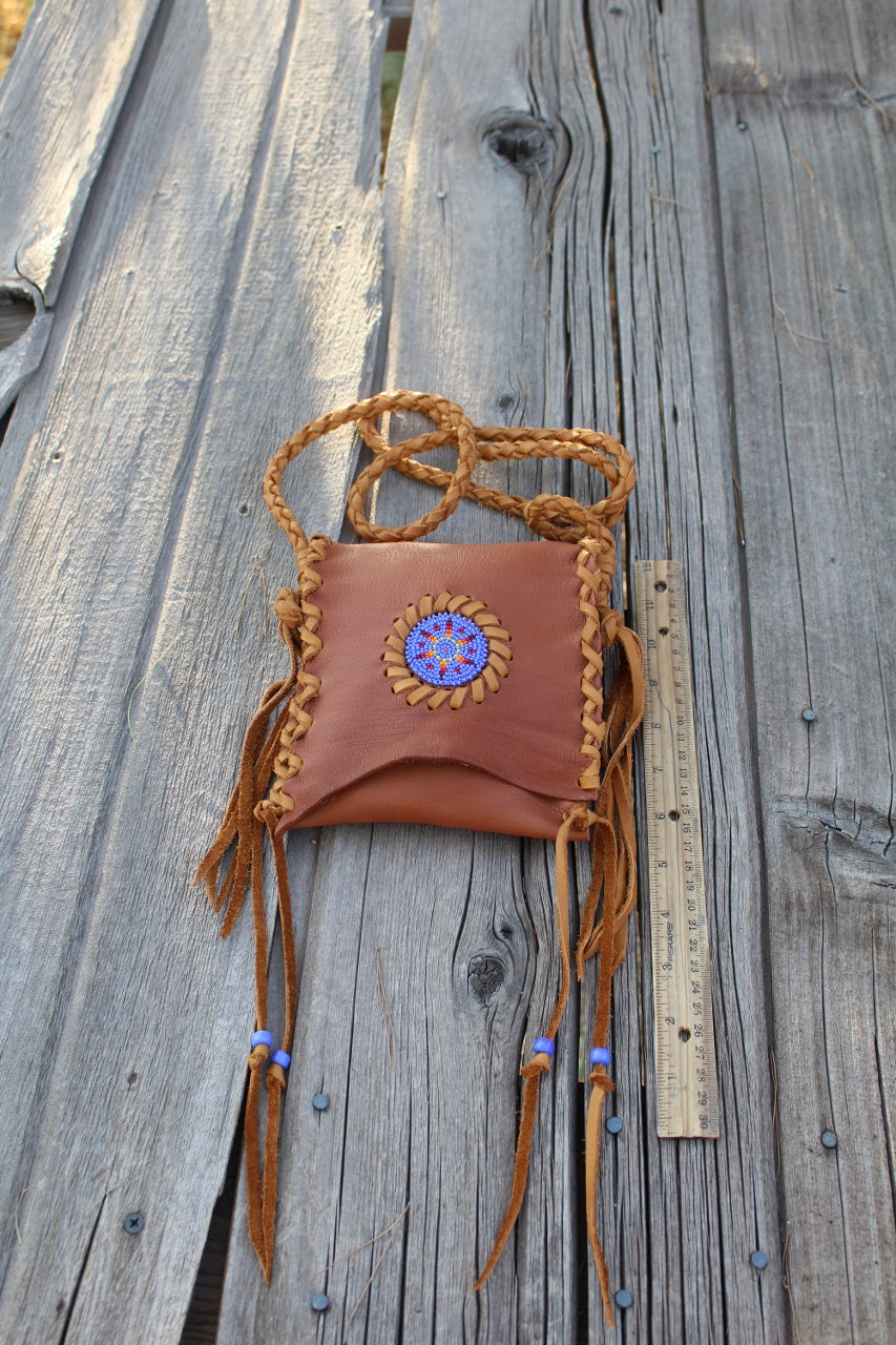 Beaded leather handbag, phone bag