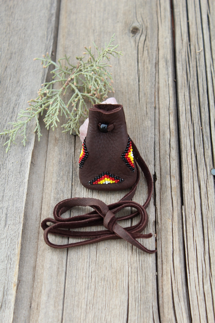 Beaded medicine bag, four directions beadwork, buckskin bag