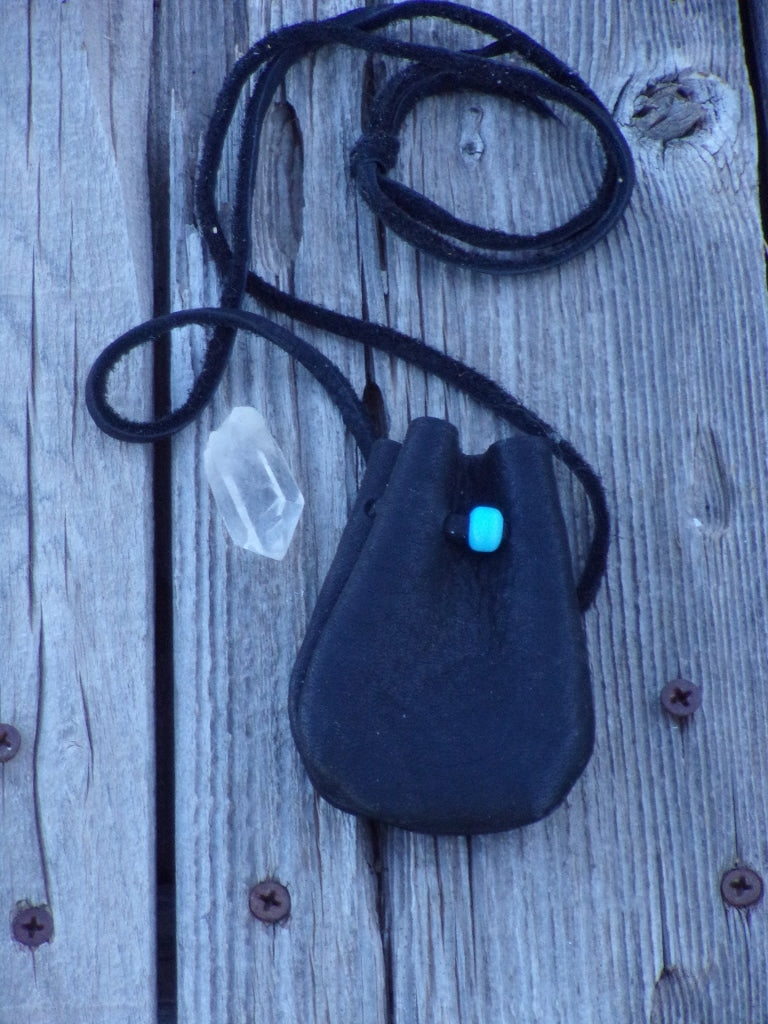 Black amulet bag, medicine pouch, crystal pouch, necklace bag