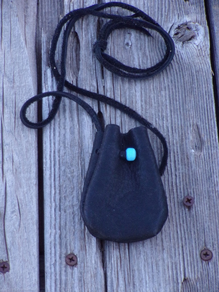 Black amulet bag, buckskin medicine pouch, crystal pouch, necklace bag