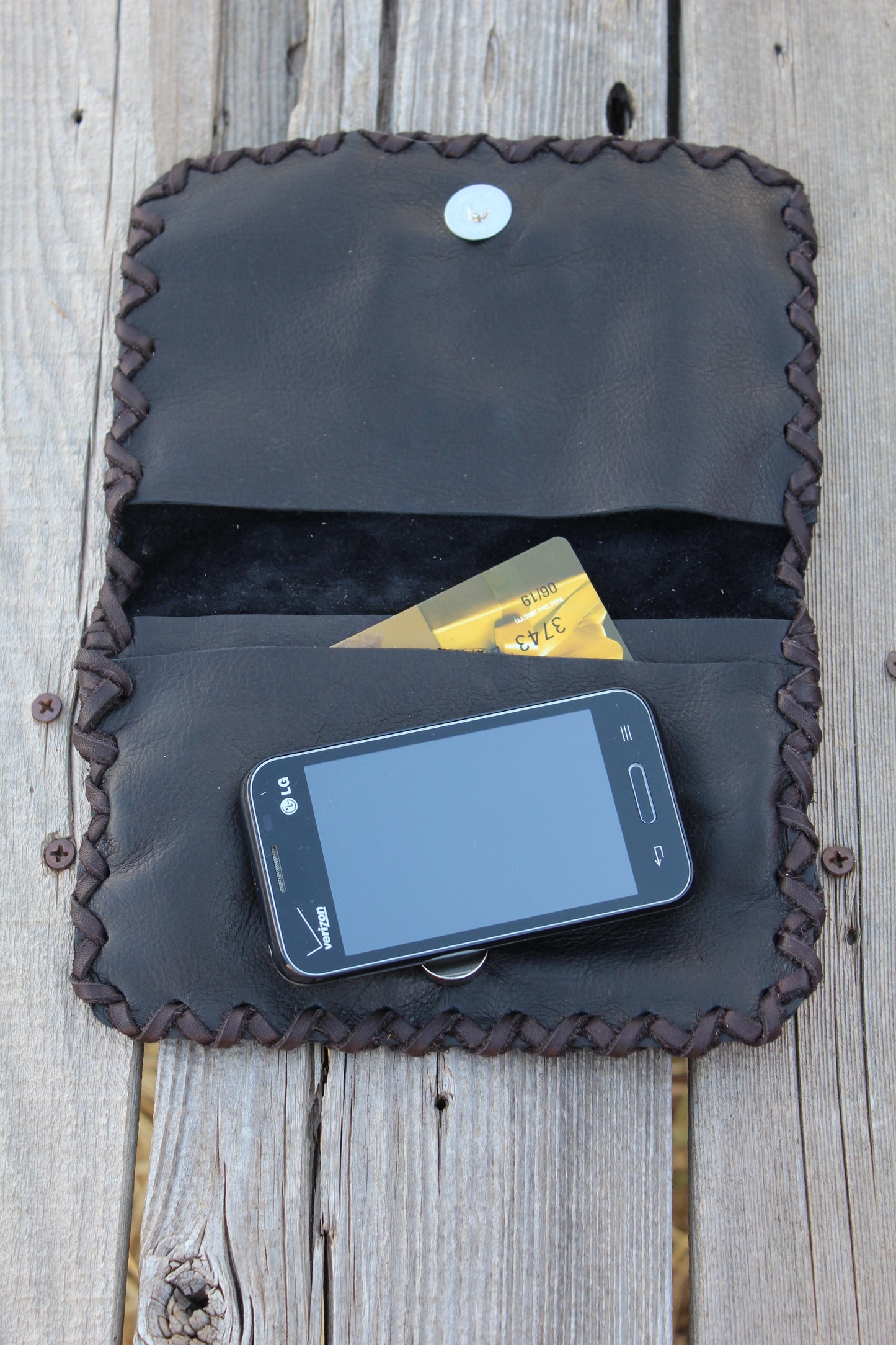 Leather phone case, beaded wolf paw phone case