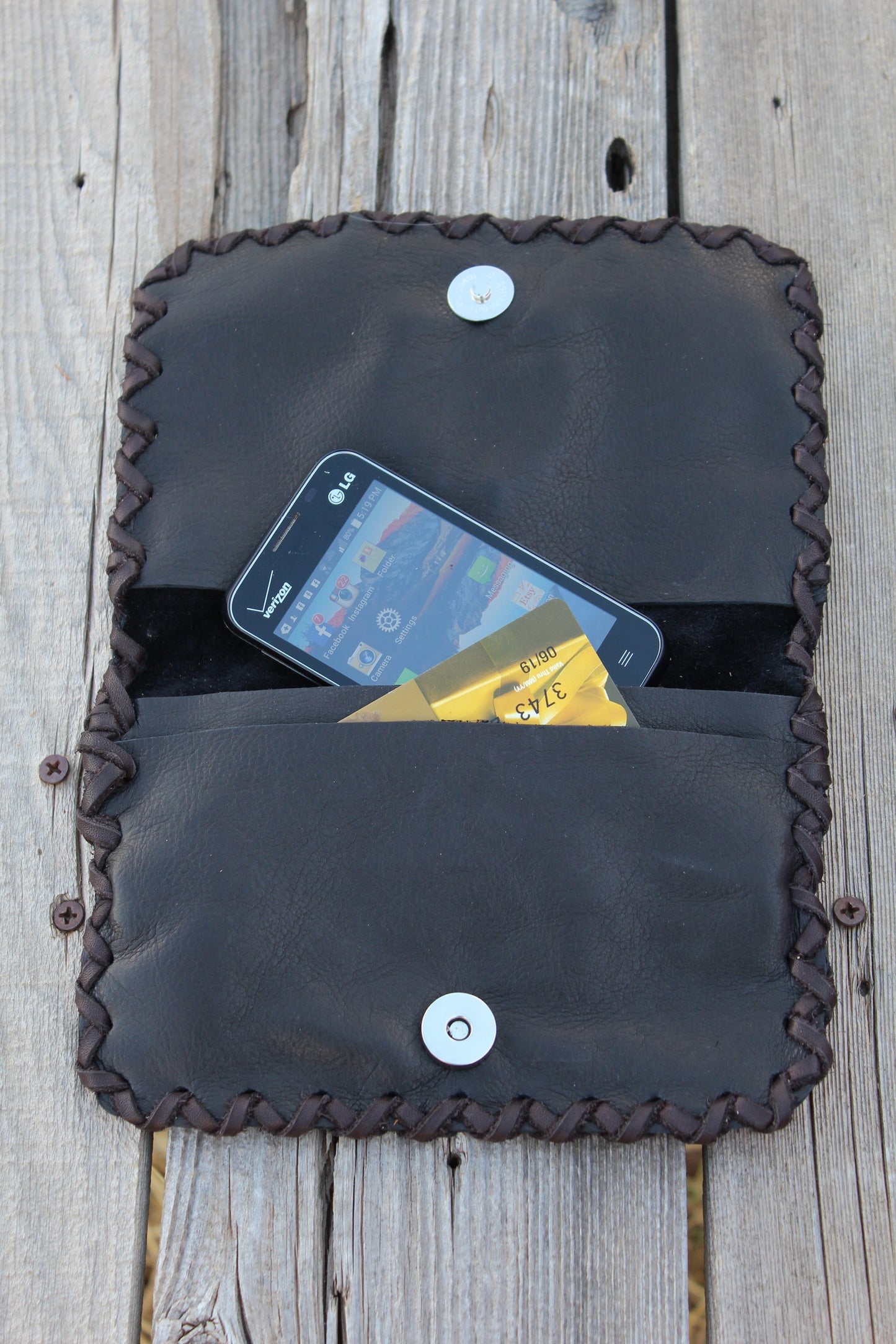 Leather phone case, beaded wolf paw phone case