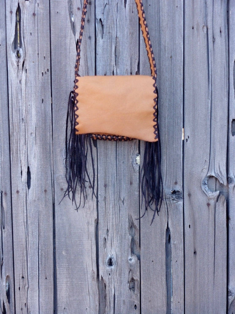 Leather crossbody handbag with fringe, leather boho purse