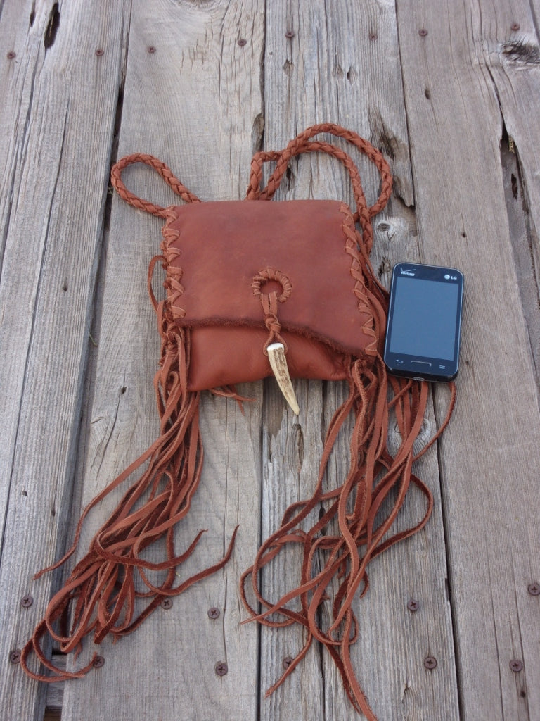 Small leather handbag , Crossbody leather phone bag , Fringed leather bag