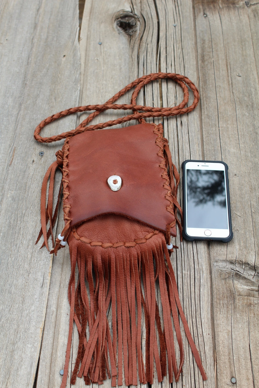 Fringed leather handbag, crossbody bag, leather purse