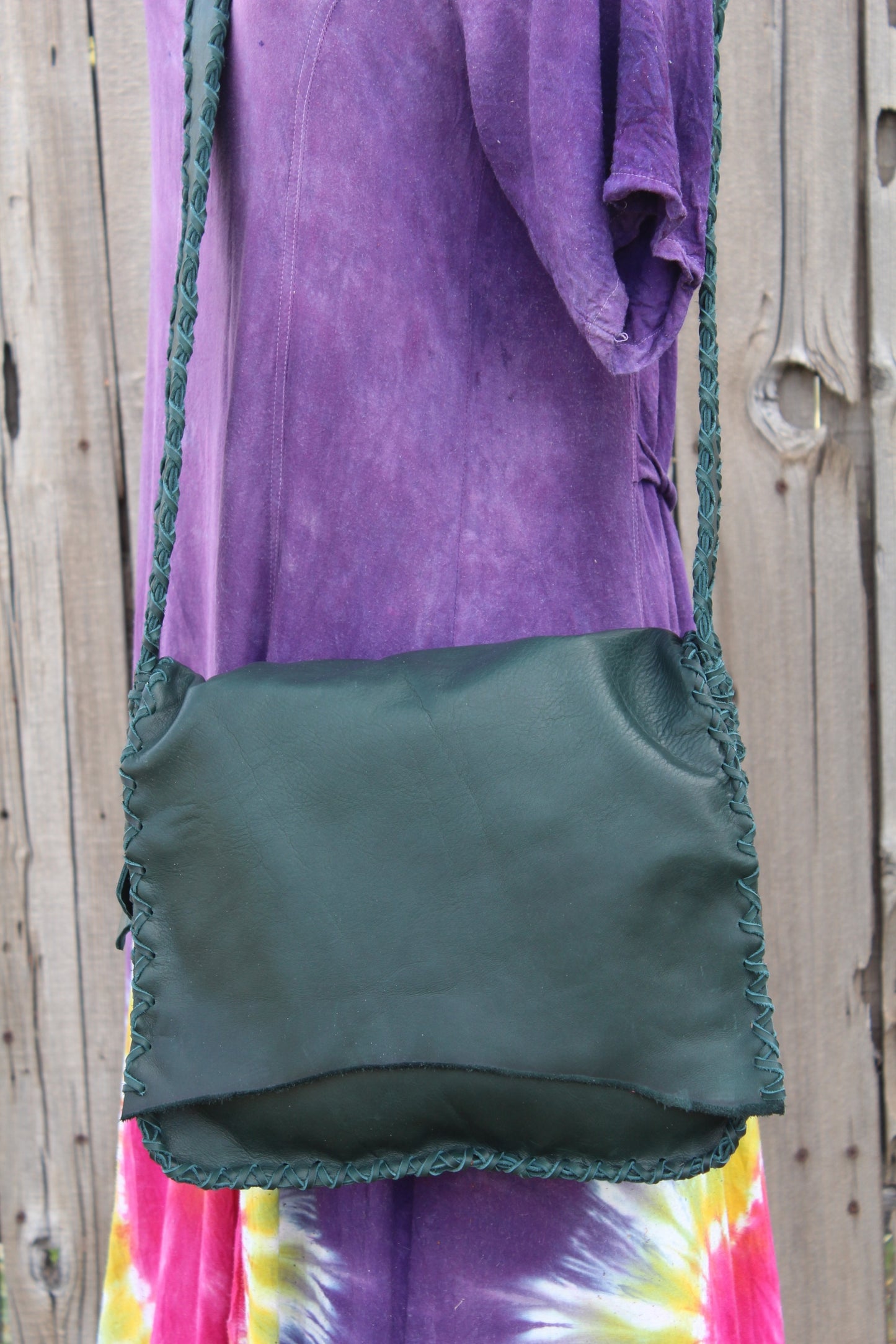 Green leather handbag, crossbody bag