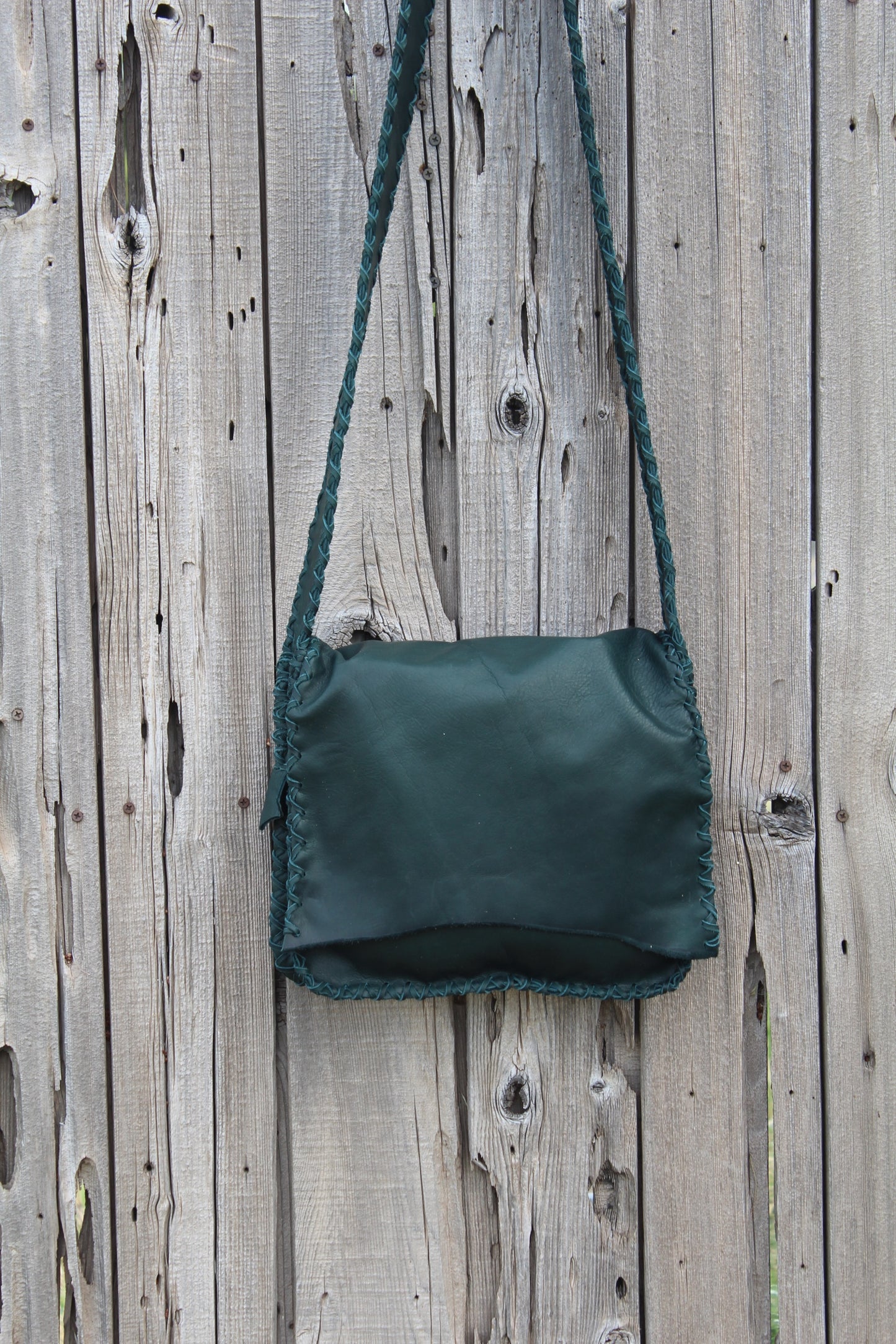 Green leather handbag, crossbody bag