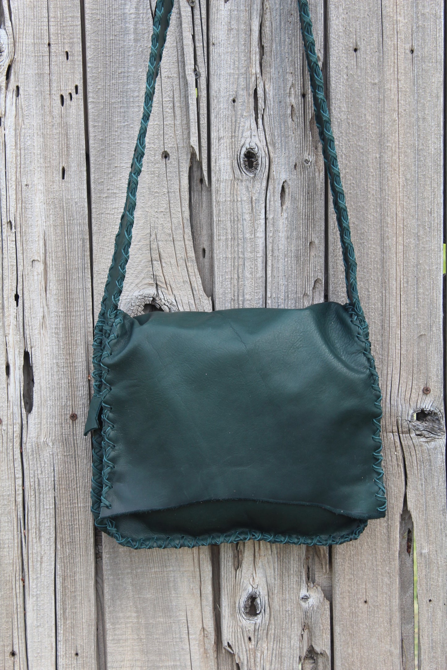 Green leather handbag, crossbody bag