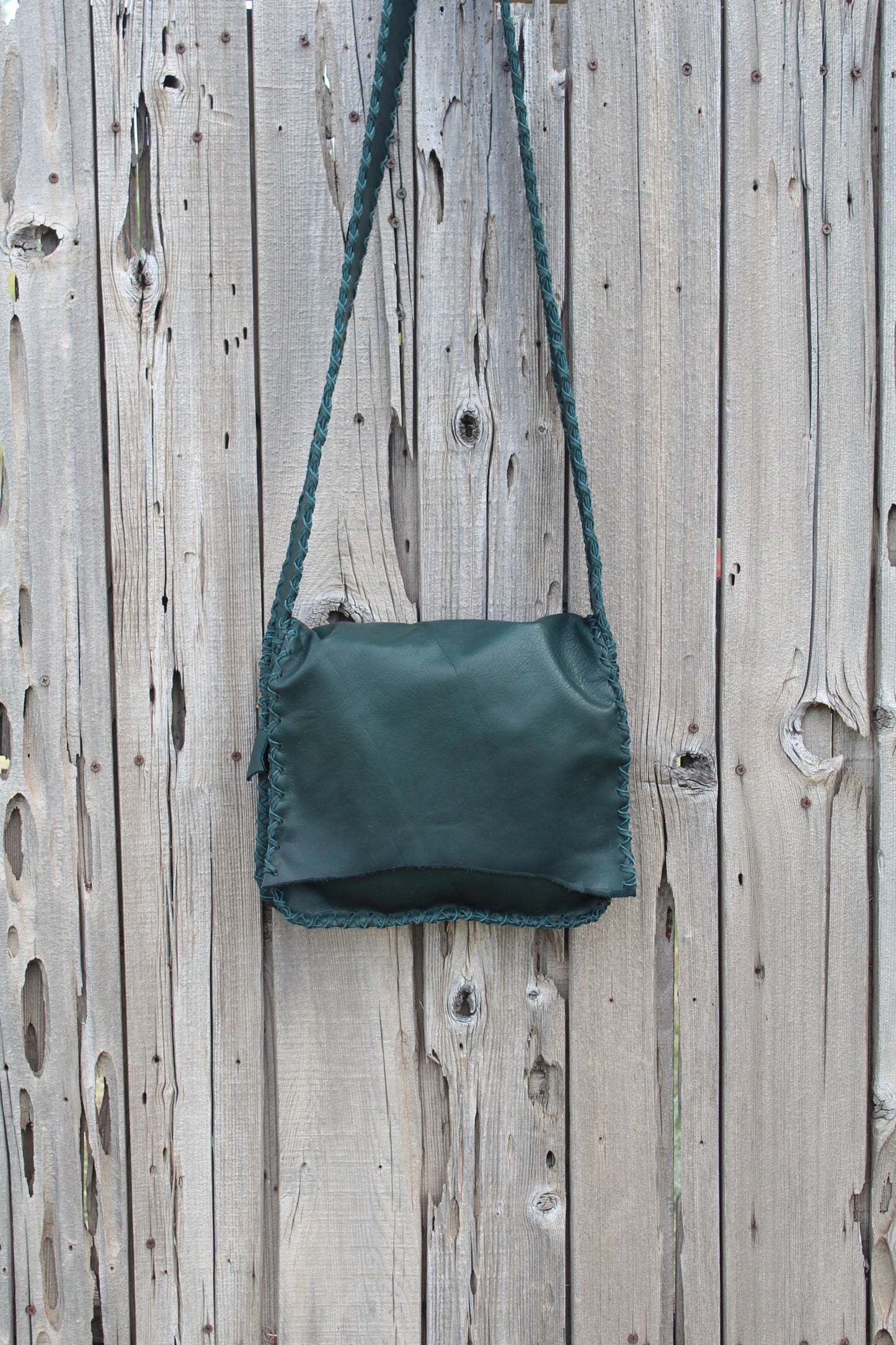 Green leather handbag, crossbody bag