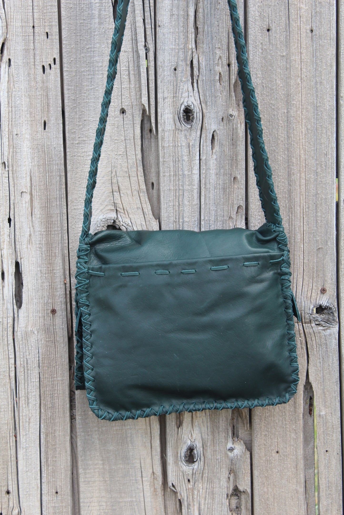 Green leather handbag, crossbody bag