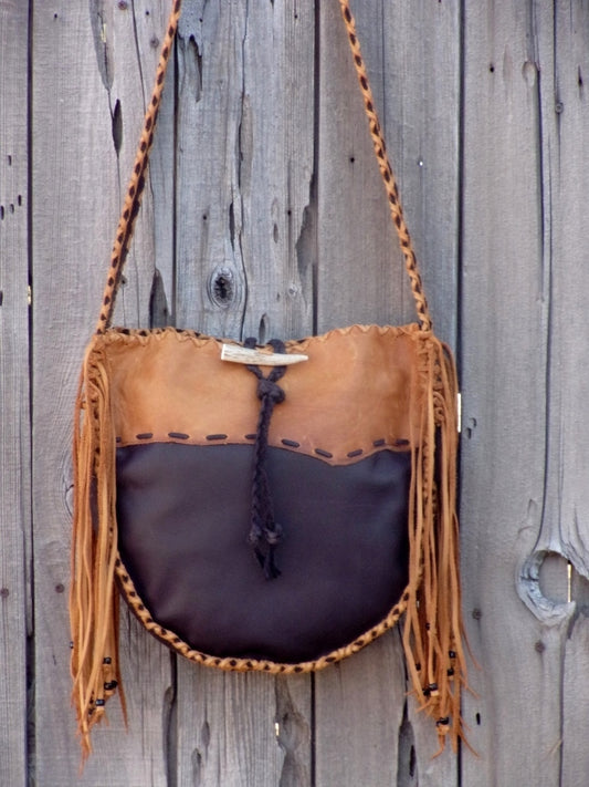 Handmade leather tote, fringed tote