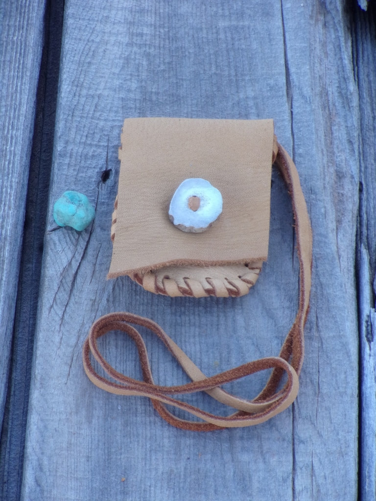 Small necklace amulet pouch, leather medicine bag