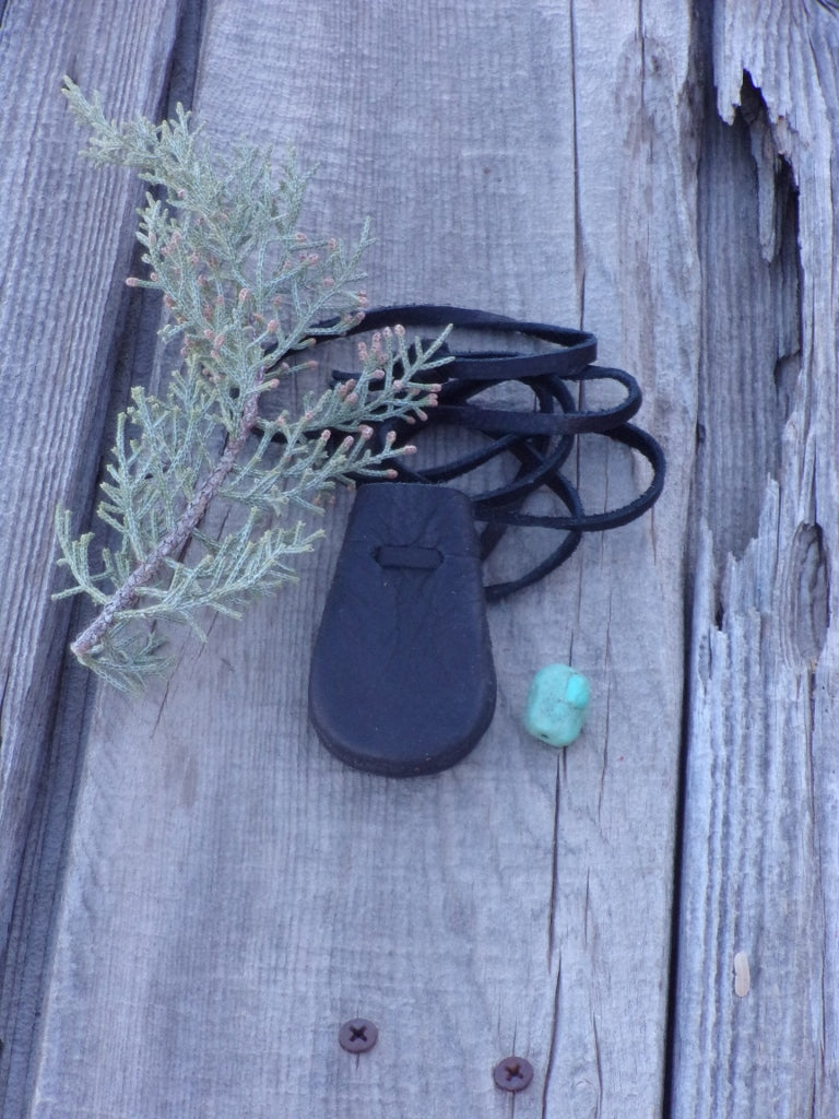 Black leather medicine bag , crystal pouch