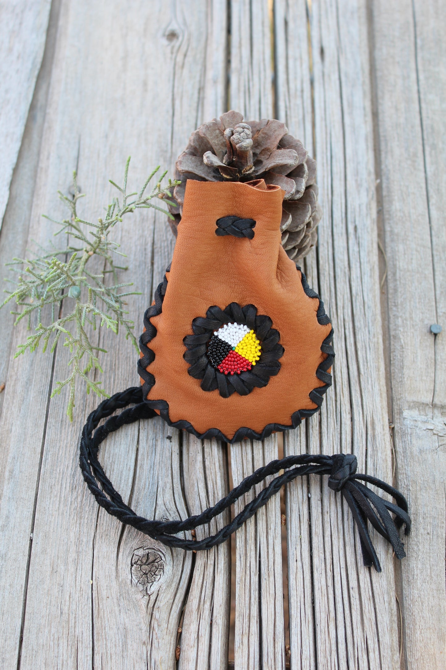 Beaded medicine bag, four directions beaded bag