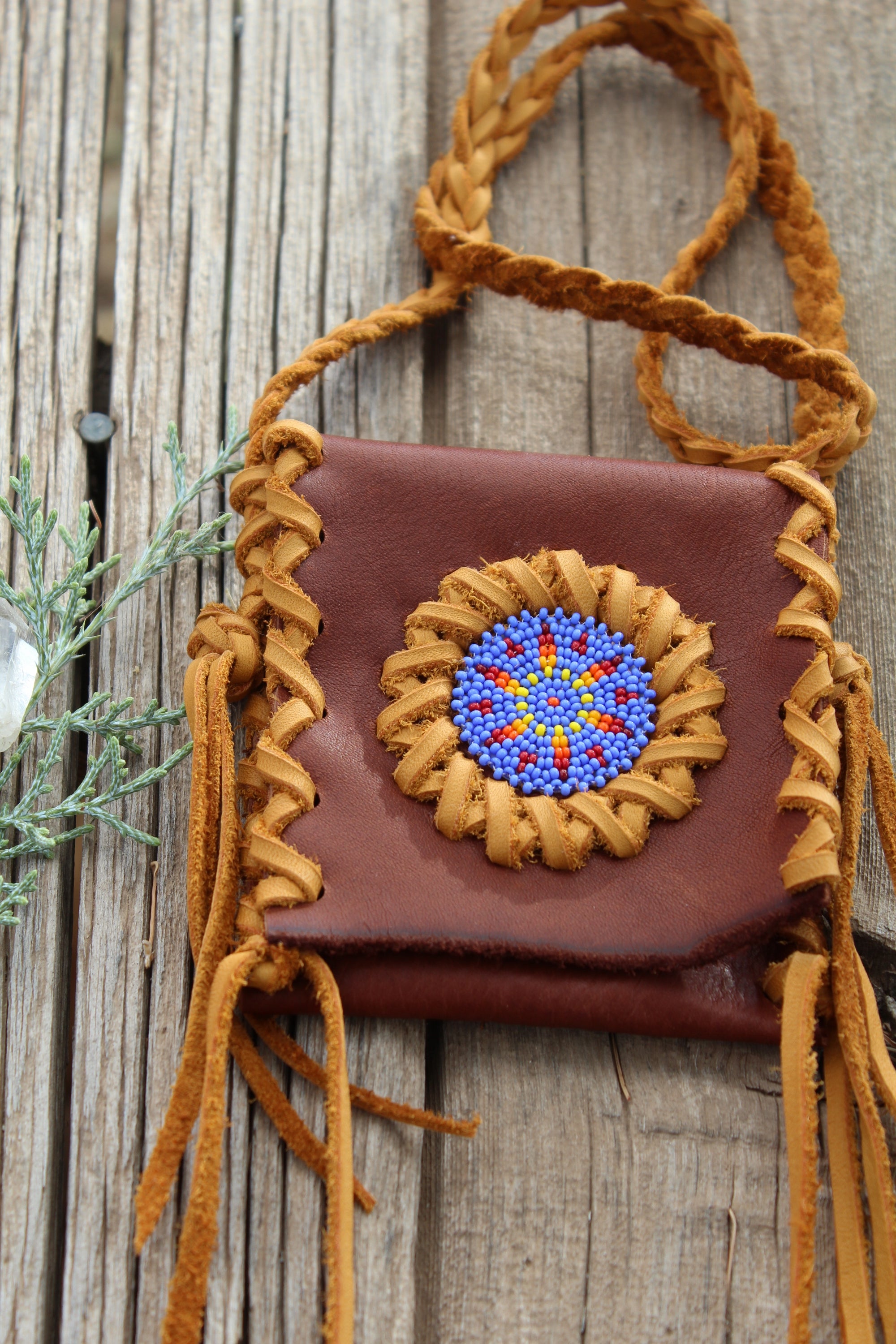 Handmade Beaded Leather Bag good