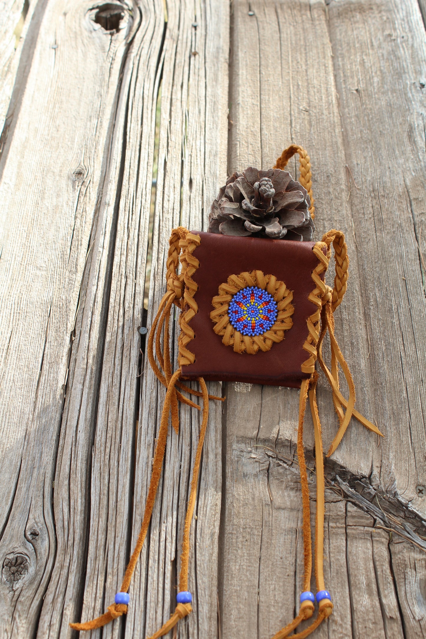 Beaded medicine bag , leather amulet bag