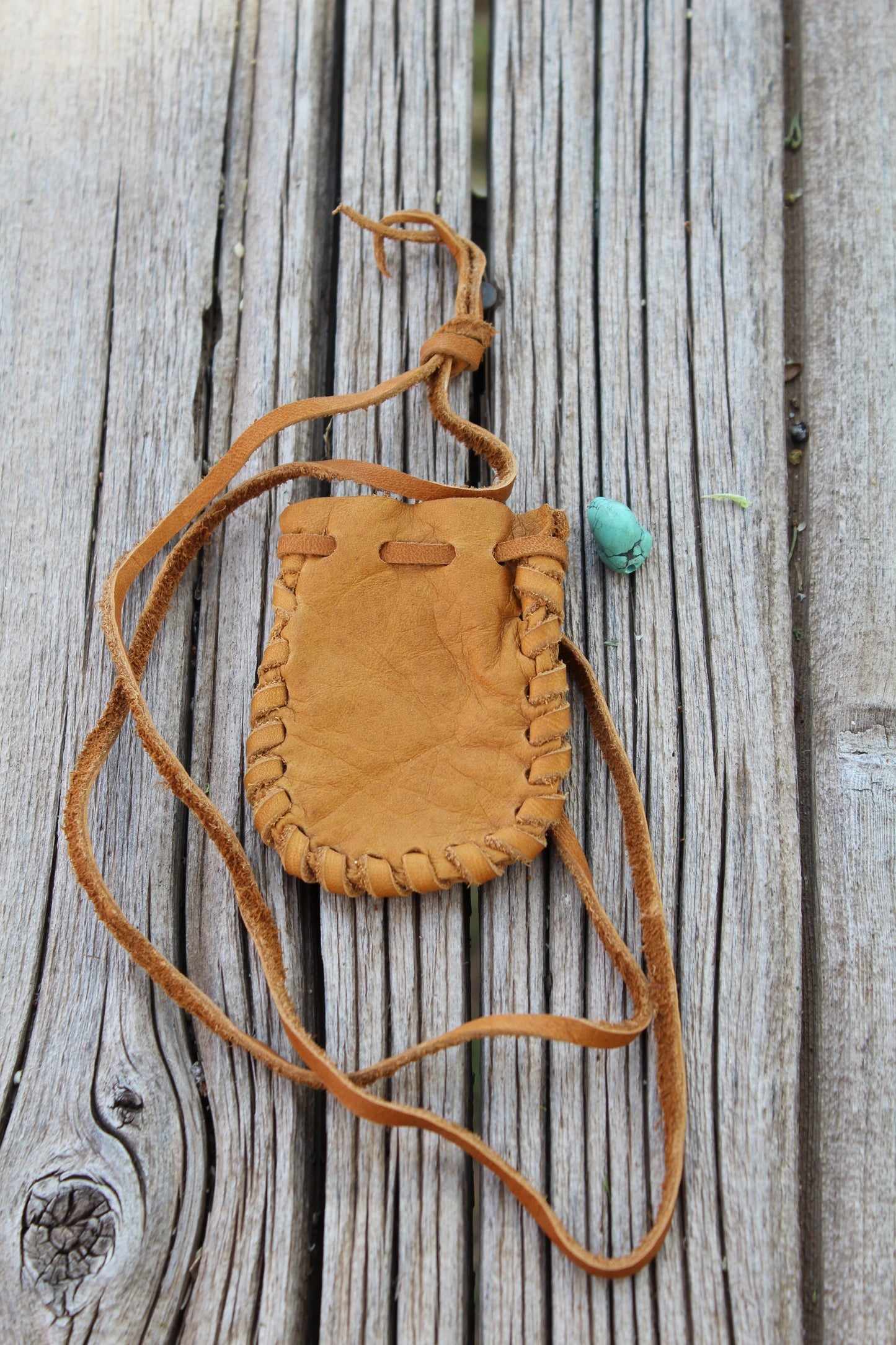 Rustic small medicine bag, handmade leather pouch