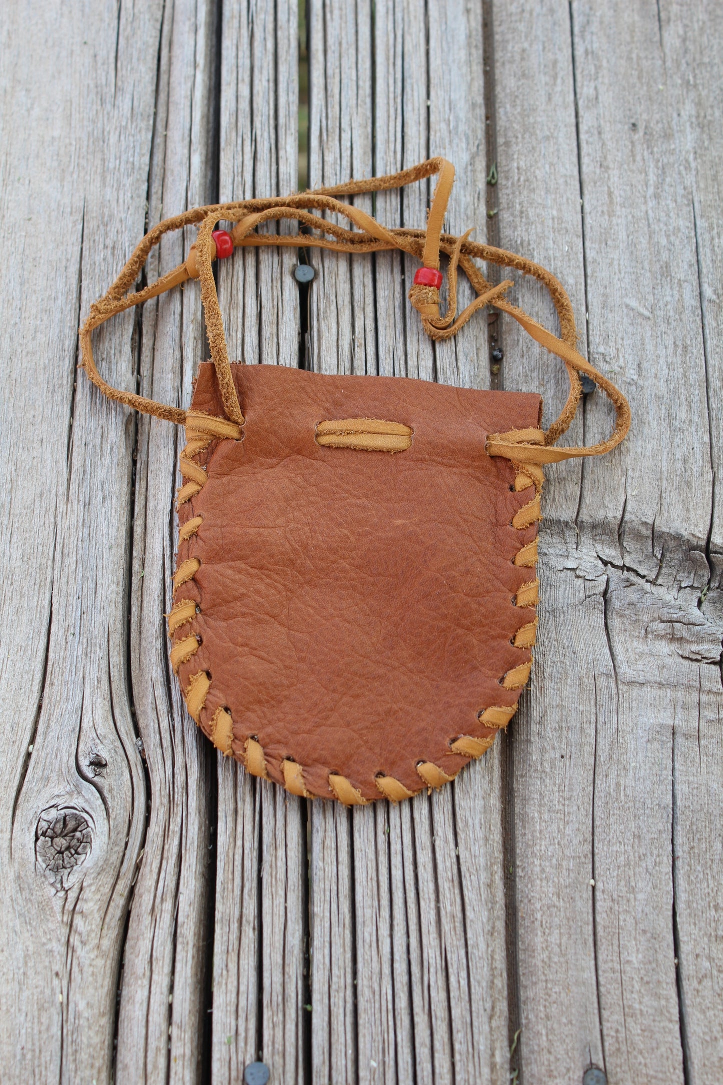 Large drawstring pouch, rustic leather bag