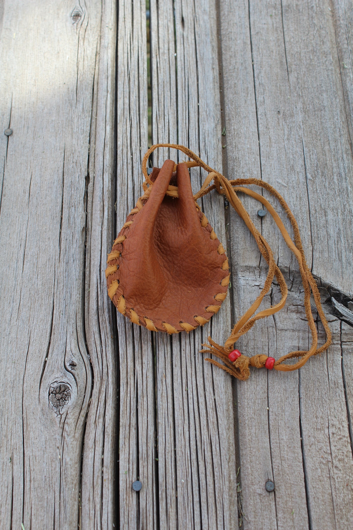 Large drawstring pouch, rustic leather bag