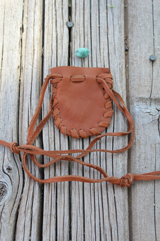 Leather medicine bag, drawstring bag