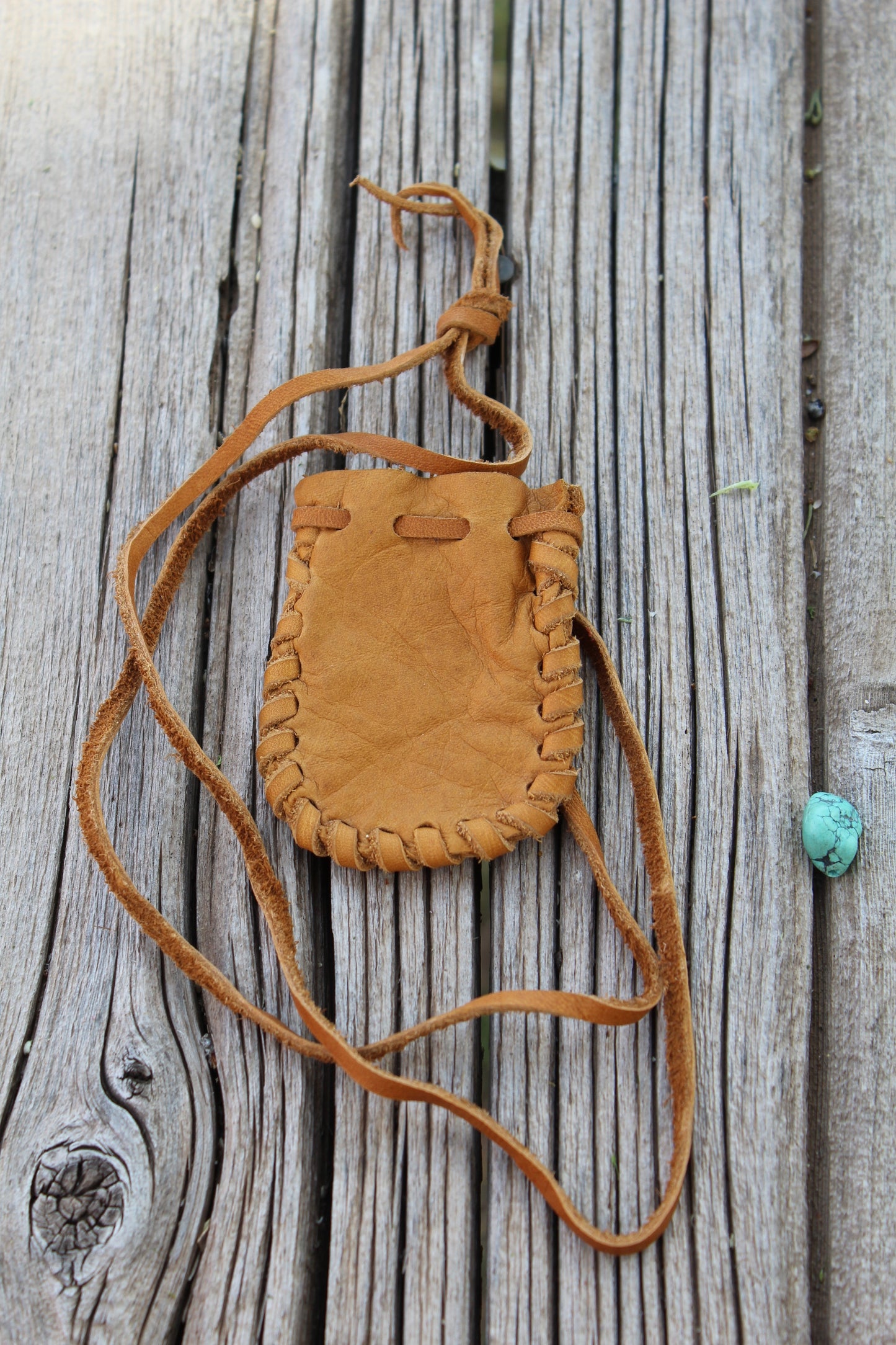 Rustic small medicine bag, handmade leather pouch