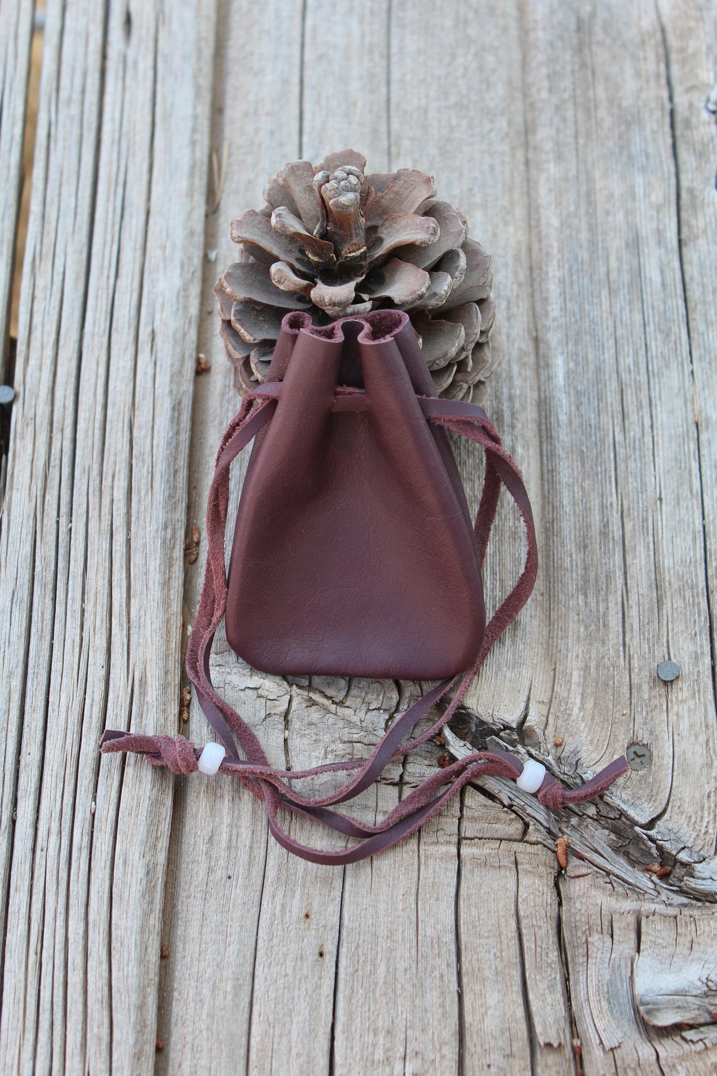 Burgundy leather medicine bag, ready to ship, leather pouch