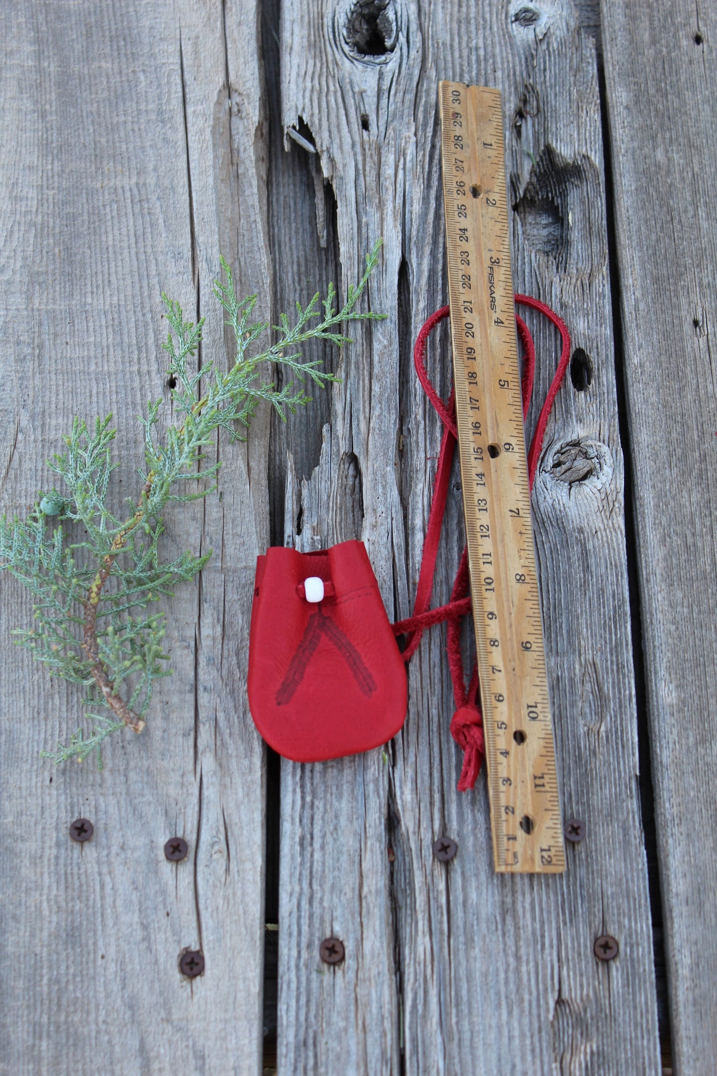 red medicine bag, leather pouch
