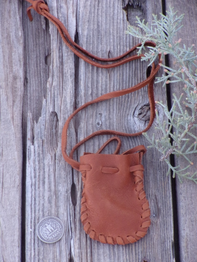 Leather medicine bag . Leather crystal bag , Necklace bag