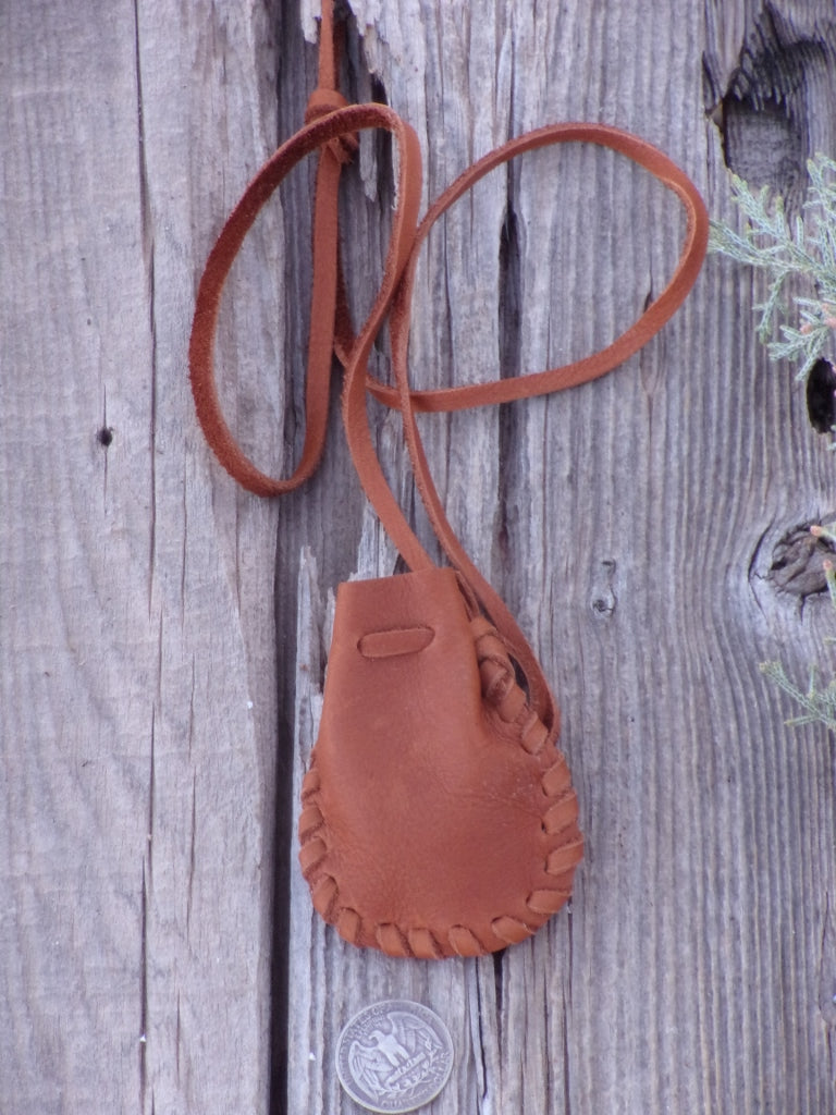 Leather medicine bag . Leather crystal bag Necklace bag