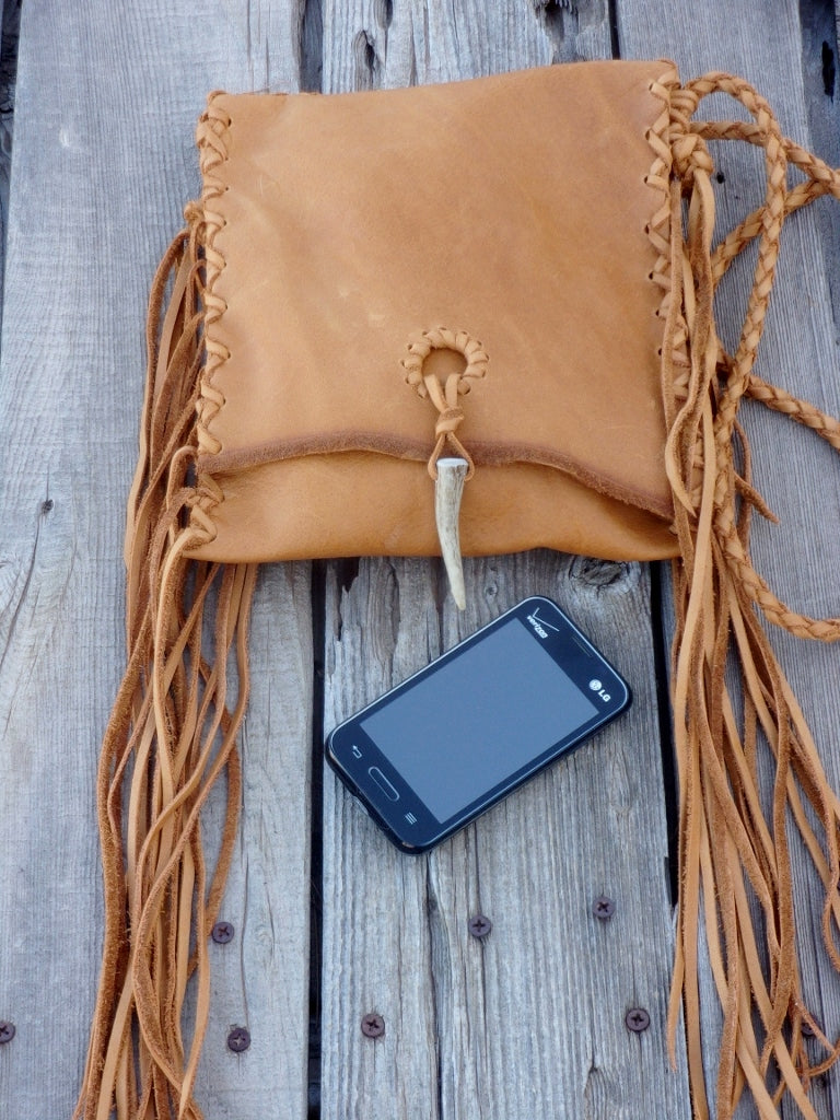 Crossbody leather purse , Leather handbag with fringe , Crossbody phone bag