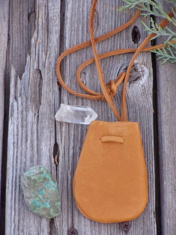 Leather medicine bag , Leather neck bag , Amulet bag