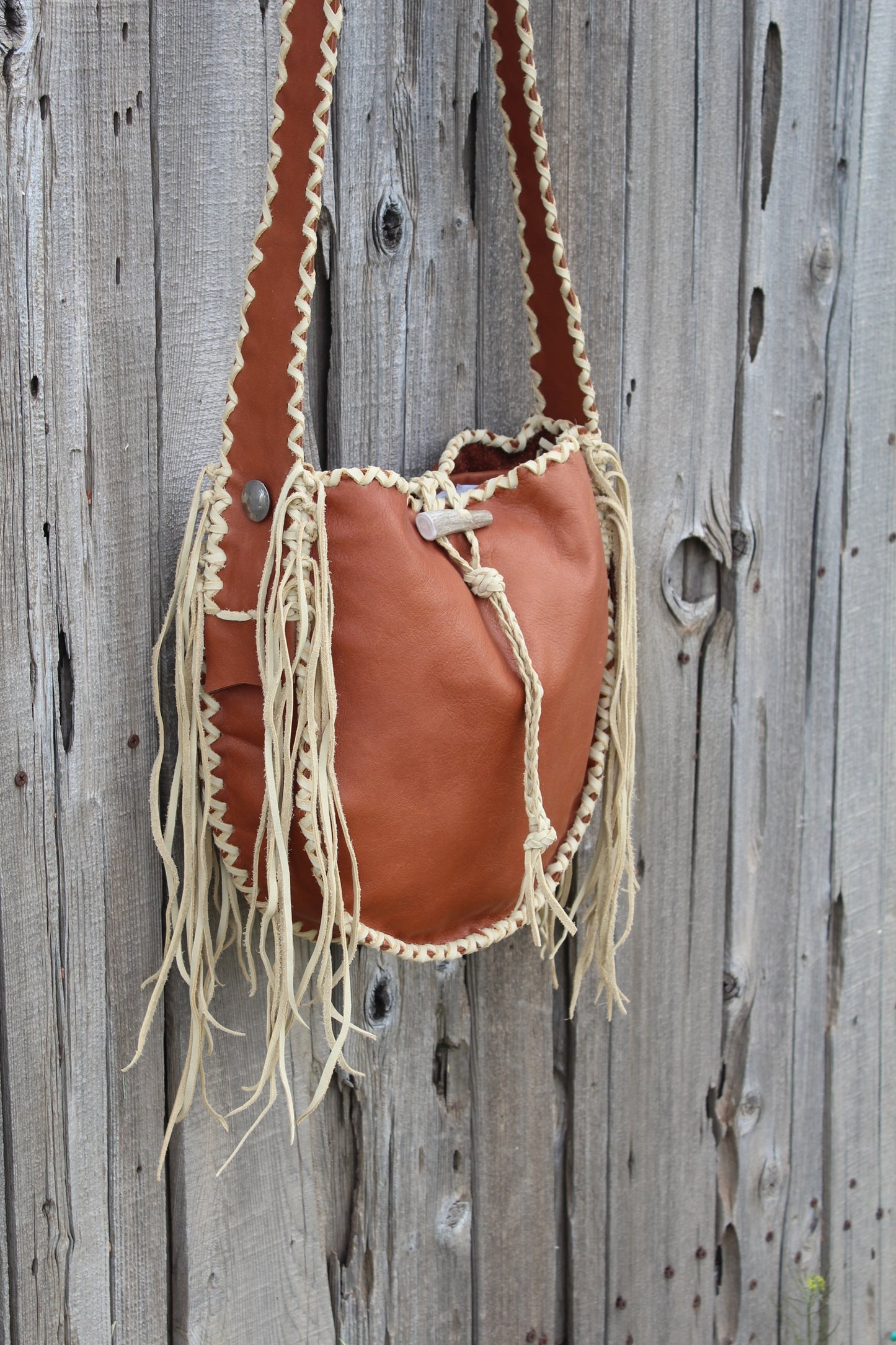 Leather tote, fringed tote handbag