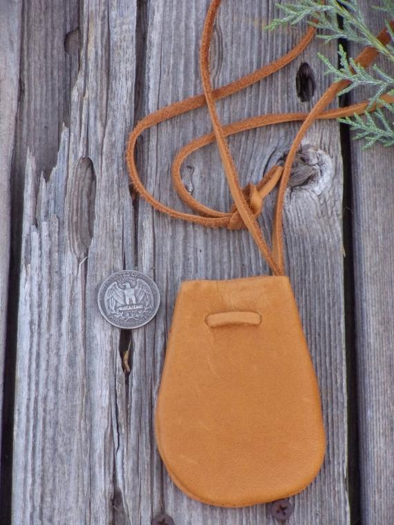 Soft leather medicine bag , Leather necklace bag , Leather crystal bag