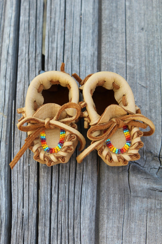 Newborn baby moccasins, beaded baby shoes