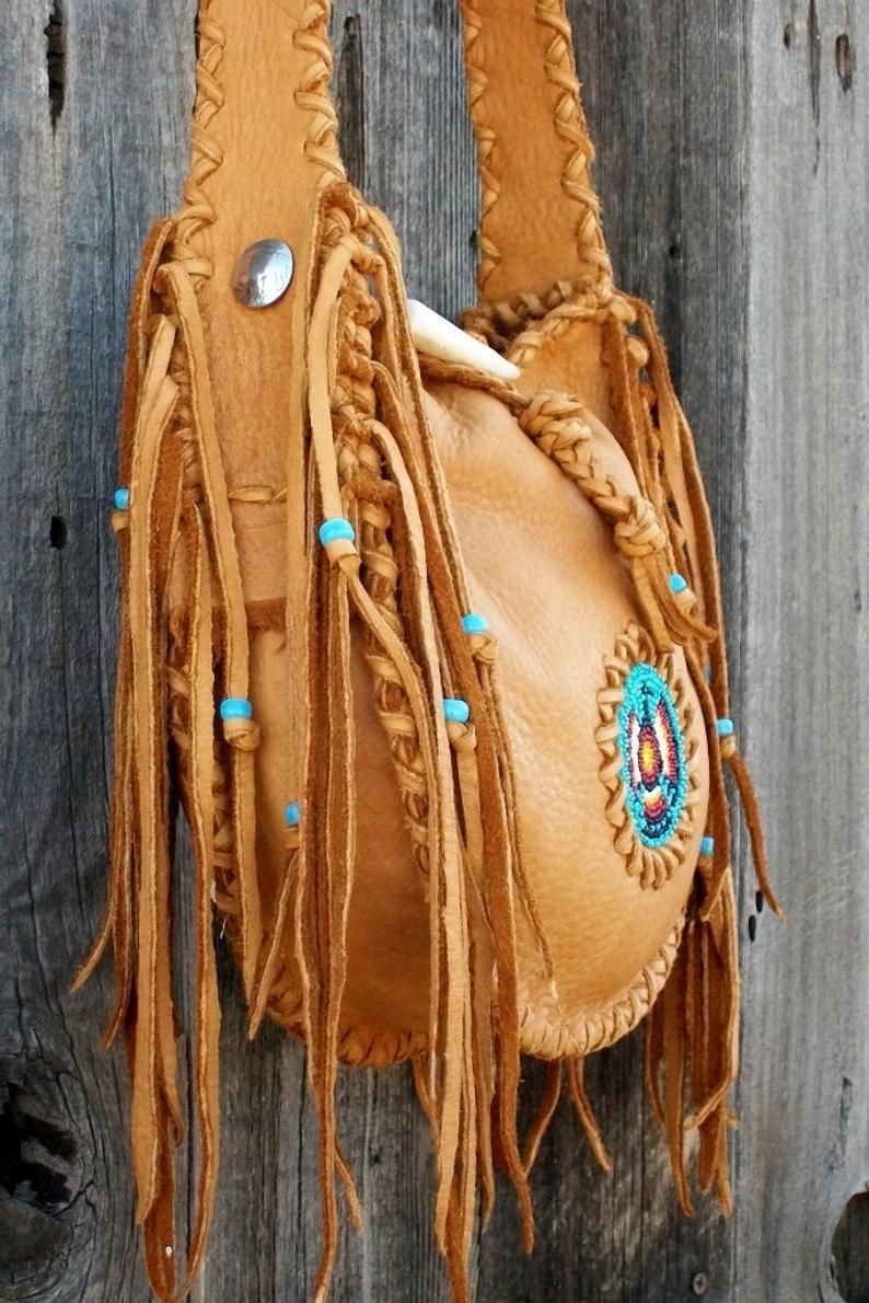 Boho deals Fringe beaded leather bag