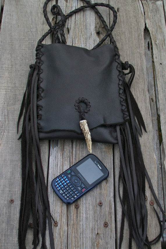 Brown crossbody bag , Leather handbag with fringe , Crossbody phone bag , Leather purse with fringe