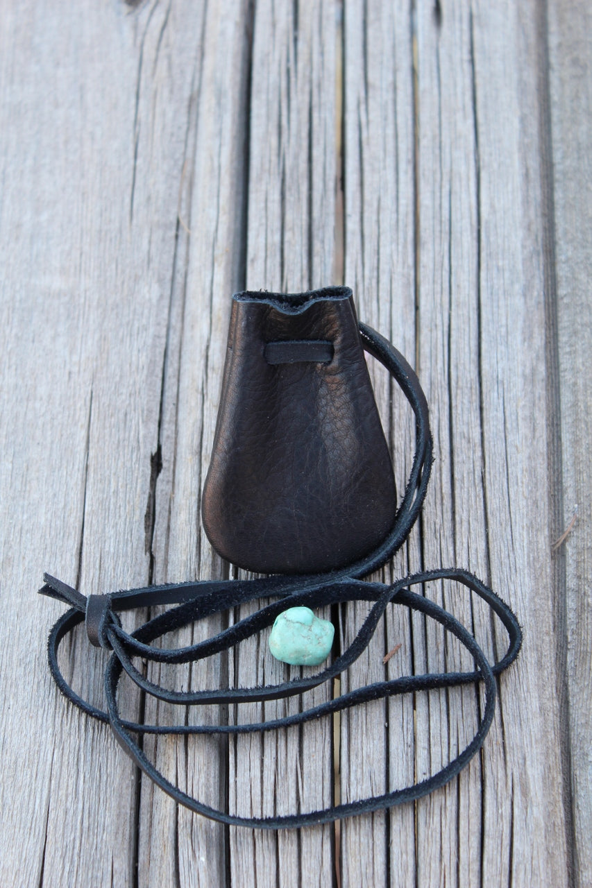 Black medicine bag, leather necklace bag