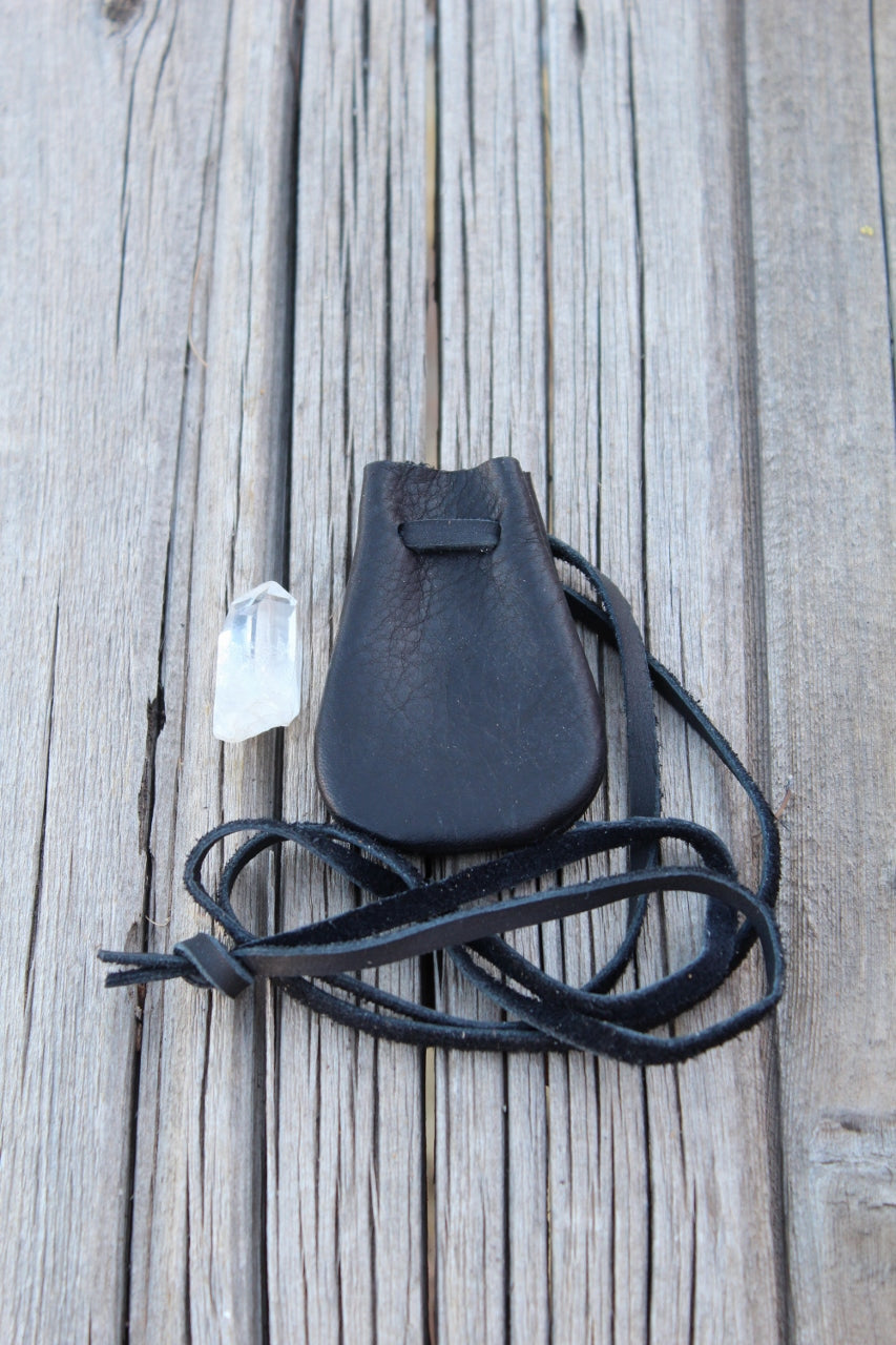 Black medicine bag, leather necklace bag