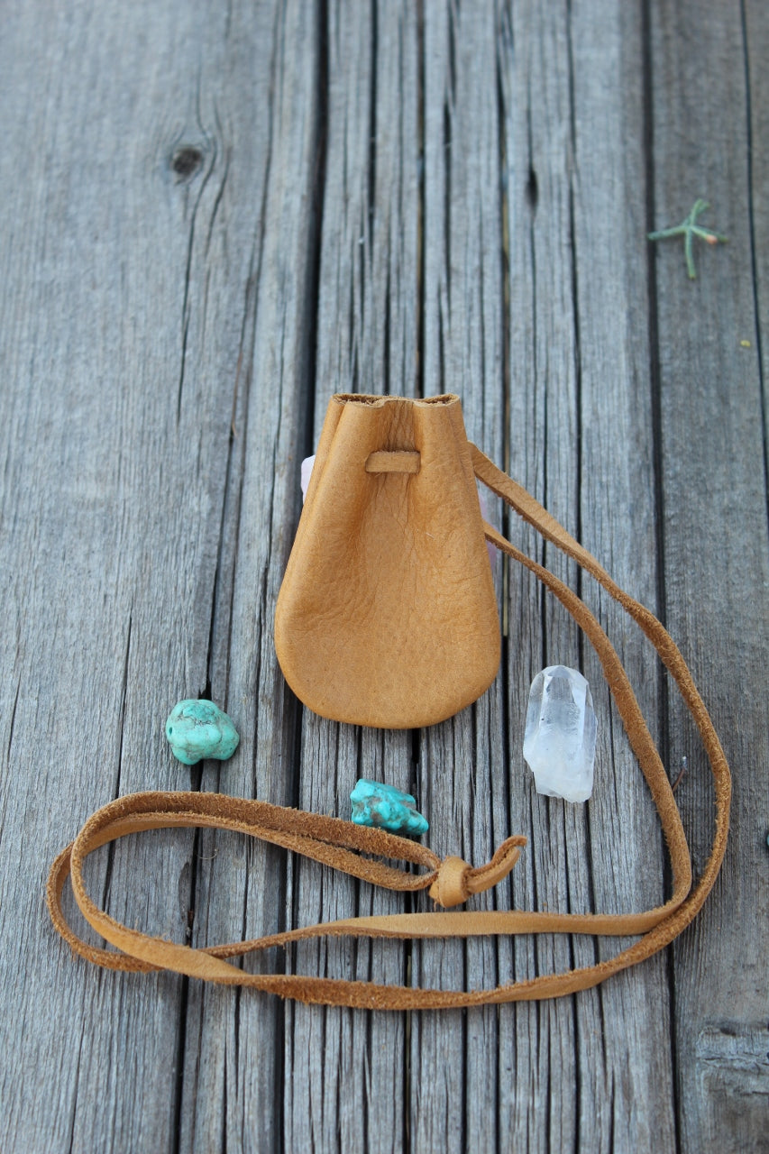 leather necklace bag medicine bag crystal pouch