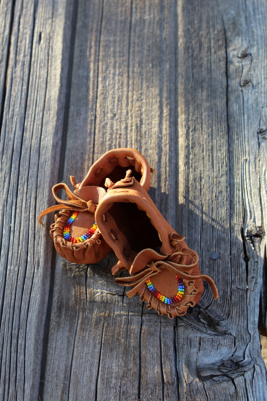 Beaded baby moccasins, leather moccasins