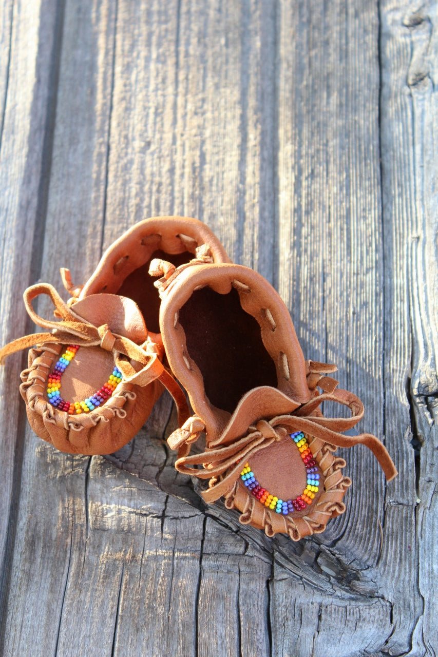 Beaded baby moccasins, leather moccasins