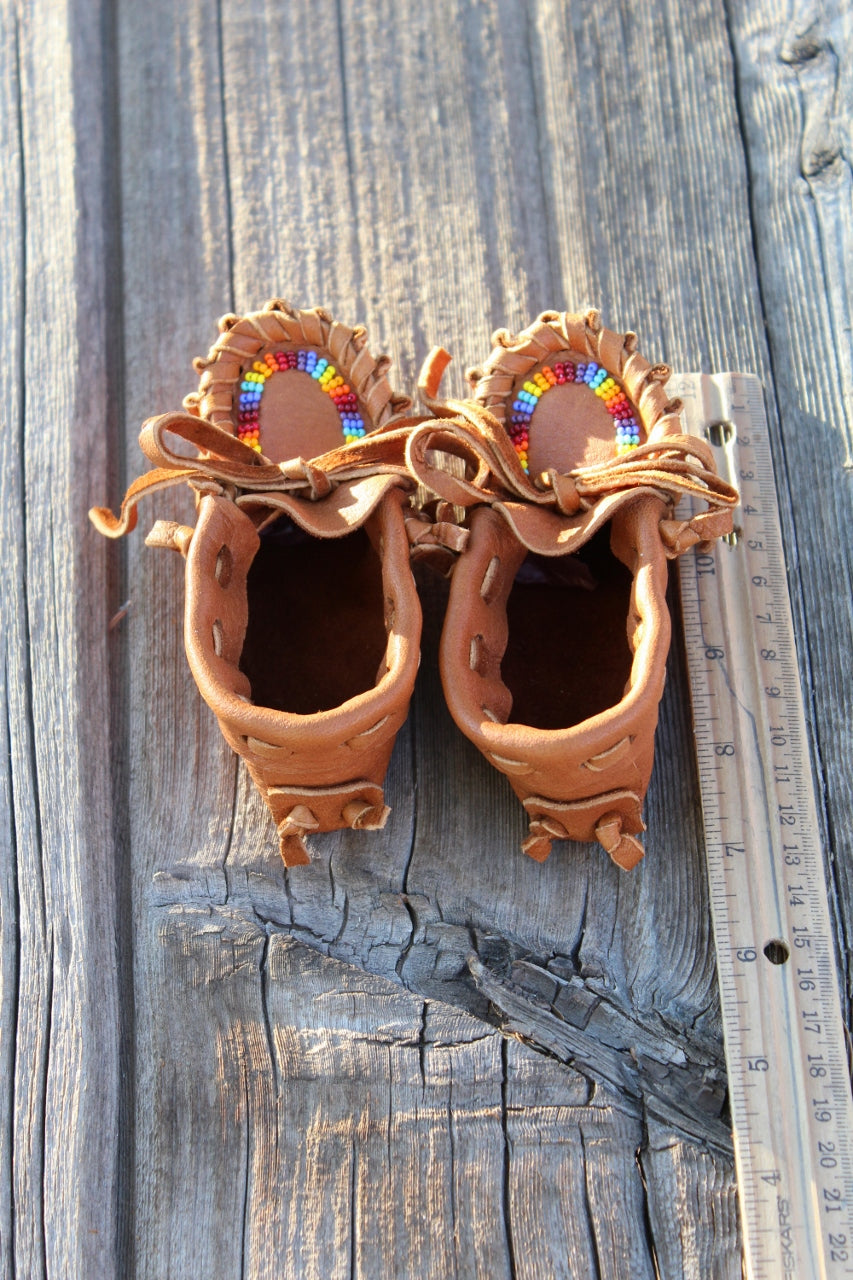 Beaded baby moccasins, leather moccasins