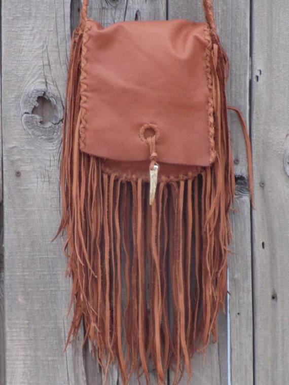 Crossbody shoulder bag with fringe, Fringed leather purse