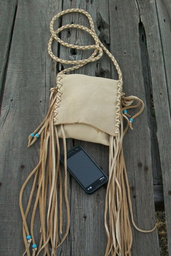 Leather handbag with fringe, crossbody phone bag