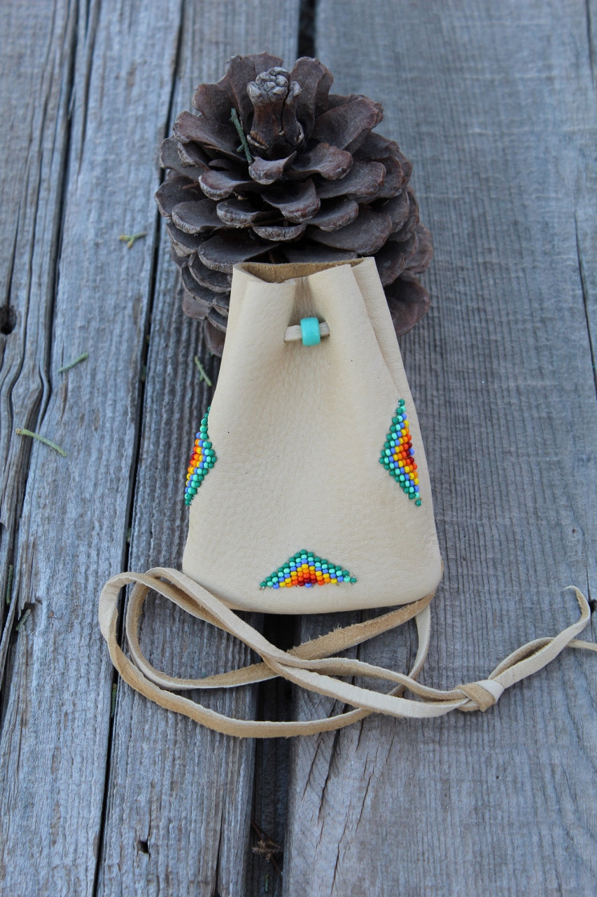 Beaded leather medicine pouch, amulet bag, mojo bag